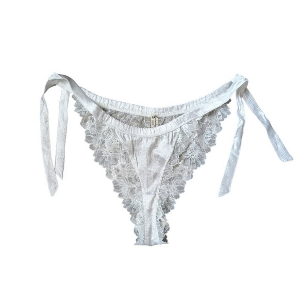 Free People Romantic Coquette Bridal White Lace Cheeky Satin Side Tie Lingerie